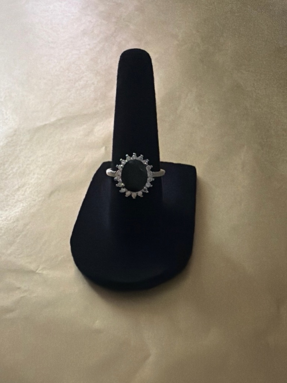 Silver Halo Ring with green Center Stone